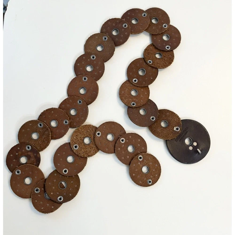 VTG Y2K Leather Disc Boho Concho Grommet Western Hippie Circle Belt Brown 38